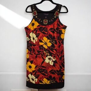 Signature by Robbie Bee Sheath Dress Women Size 6 Floral Linen Blend Embellished